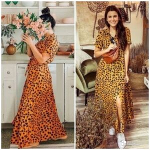 Anthropologie Porridge button down Leopard Print Maxi Dress, 6